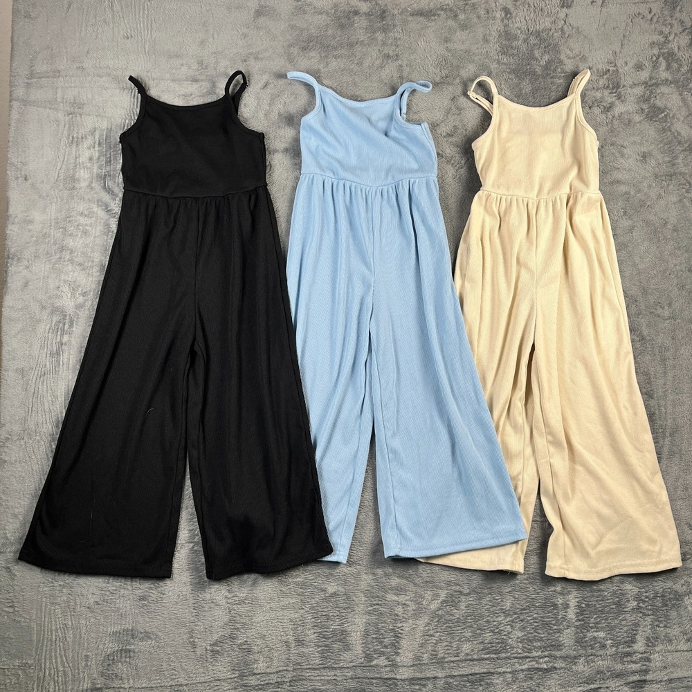 Shein Jumpsuit 3 Pc Girls 4Y Multicolor Rib Sleeveless Wide Leg Spaghetti Straps